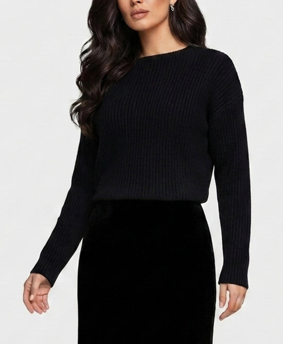 
Hi-Lo Ribbed Sweater in BLACK view 1