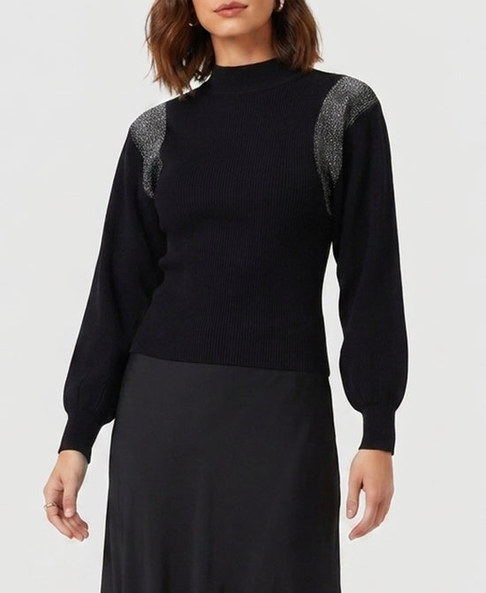 
Knit Top w/ Metallic Trim in BLACK view 1