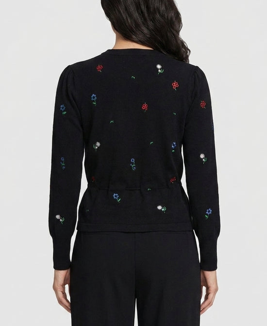 
Knit Cardigan w/ Embroidered Flower in BLACK MULTI view 2