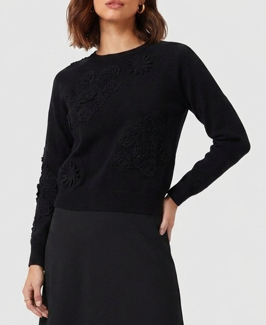 
Sweater w/ Embroidered Flower Detail in BLACK view 1