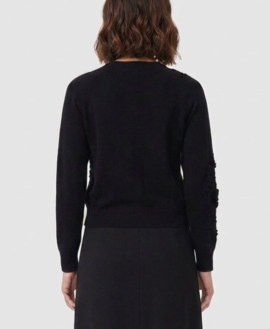 
Sweater w/ Embroidered Flower Detail in BLACK view 2