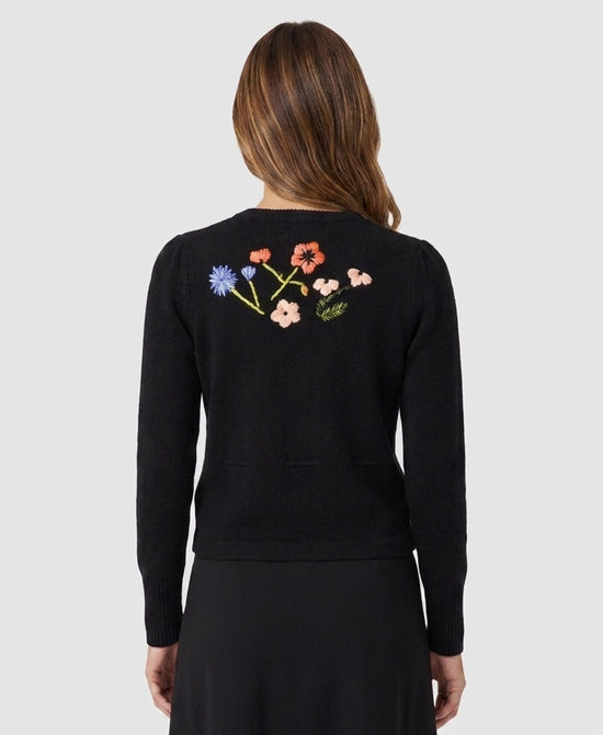 
Cardigan Sweater w/ Floral Embroidery in BLACK MULTI view 2