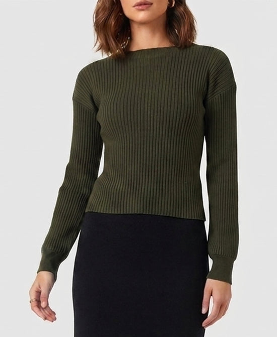 
Ribbed Mock Neck Sweater in GREEN view 1