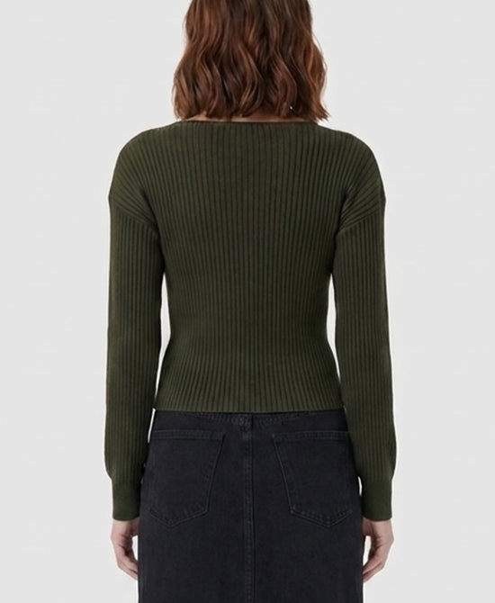 
Ribbed Mock Neck Sweater in GREEN view 2