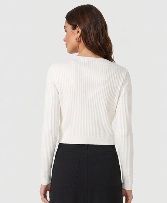 
Ribbed Knit Cardigan Sweater in IVORY view 2