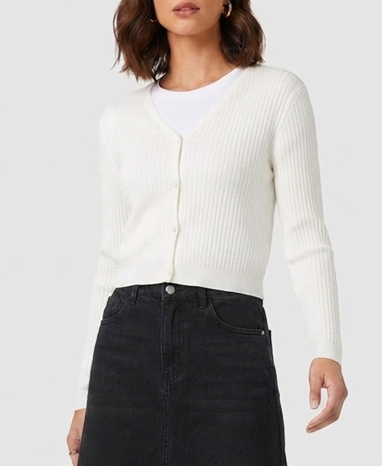 
Ribbed Knit Cardigan Sweater in IVORY view 1