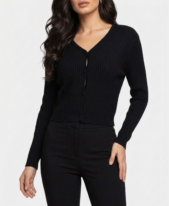 
Knit Ribbed Cardigan w/ Shimmer in BLACK view 1