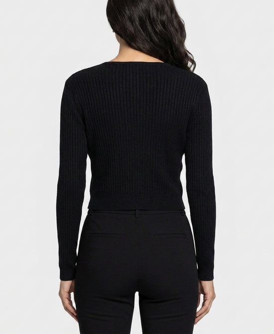 
Knit Ribbed Cardigan w/ Shimmer in BLACK view 2