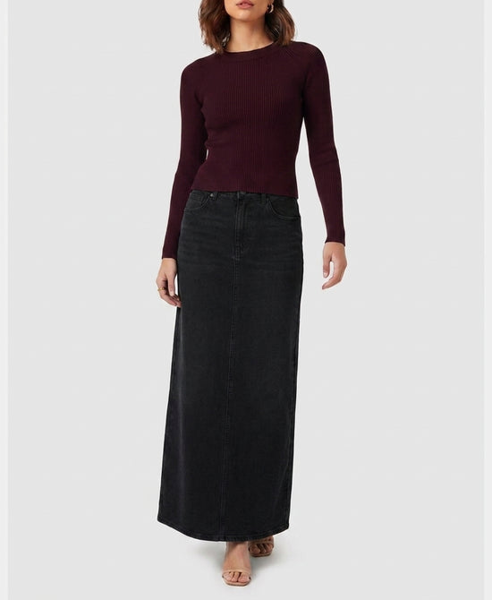 
Ribbed Mock Neck Sweater in PLUM view 1
