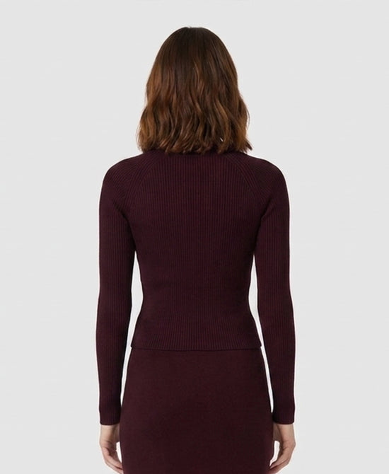 
Ribbed Mock Neck Sweater in PLUM view 2