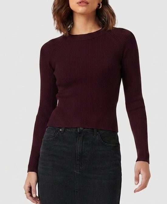 
Ribbed Mock Neck Sweater in PLUM view 1