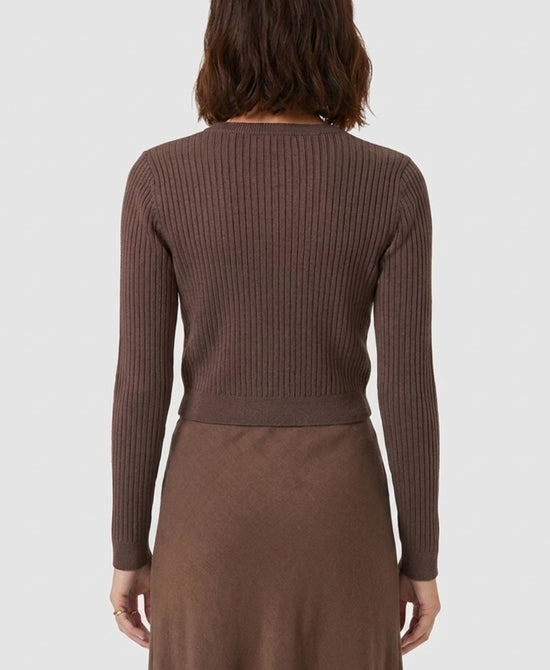 
Cardigan Sweater w/ Floral Embroidery in BROWN view 2