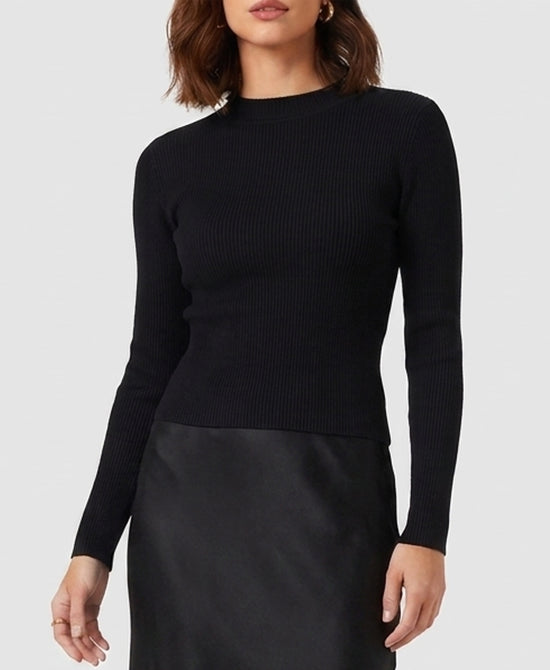 
Ribbed Mock Neck Sweater in BLACK view 1