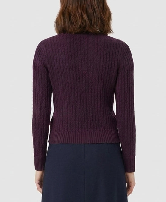 
Cable Knit Cardigan Sweater in BURGUNDY view 2