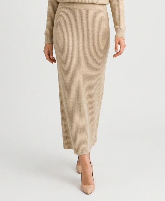 
Knit Ribbed Maxi Skirt in TAN view 1