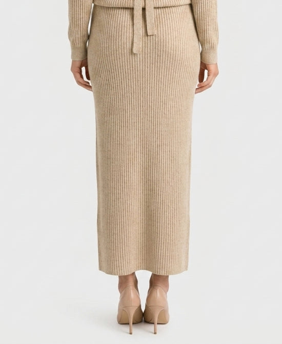 
Knit Ribbed Maxi Skirt in TAN view 2