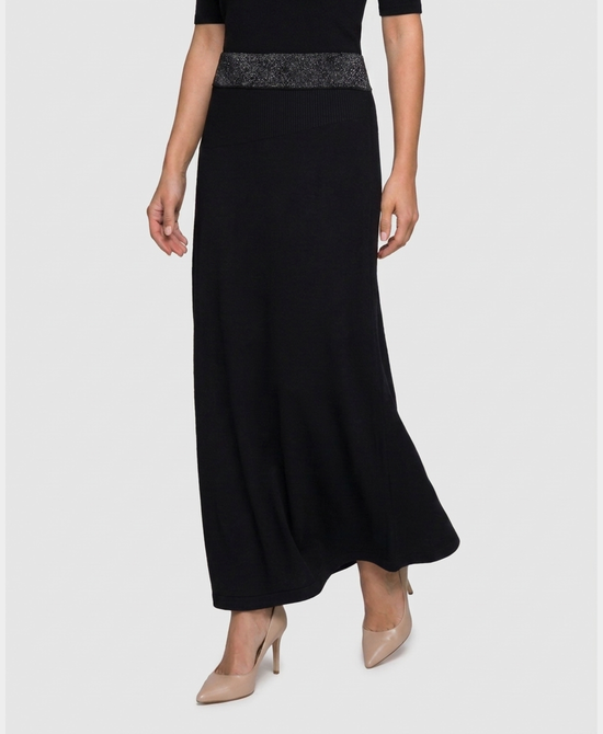 
Knit Maxi Skirt w/ Shimmer in BLACK/SILVER view 1