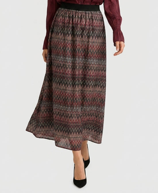 
Chevron Print Maxi Skirt w/ Shimmer in BURGUNDY view 1