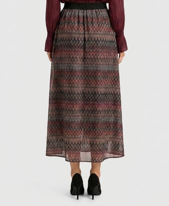
Chevron Print Maxi Skirt w/ Shimmer in BURGUNDY view 2