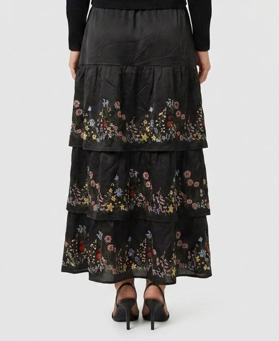 
Floral Tiered Ruffle Maxi Skirt in BLACK MULTI view 2