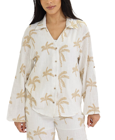 Linen Embroidered Palm Shirt image 1