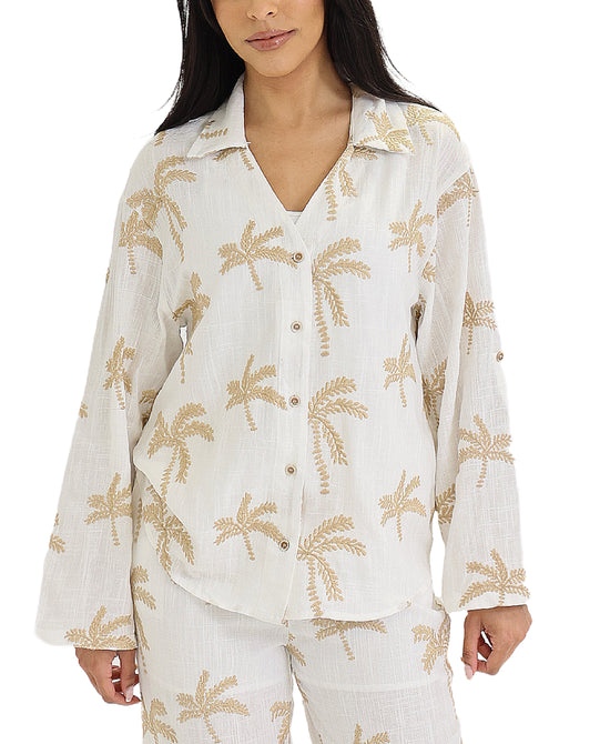 Linen Embroidered Palm Shirt view 1