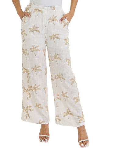 Linen Palm Embroidered Pants image 1