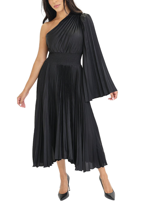 One Shoulder Pleated Midi Dress view 1