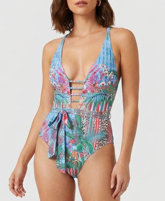 
Tropical Print Cutout One-Piece Swimsuit in MULTI view 1