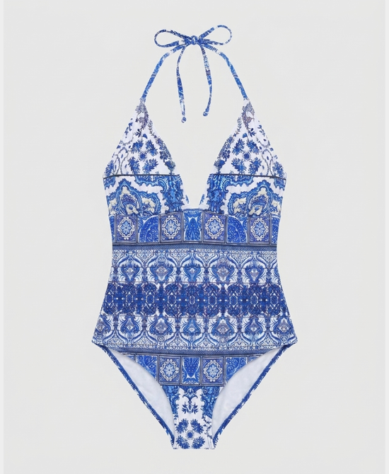 
Printed One-Piece Swimsuit in BLUE/WHITE view 2
