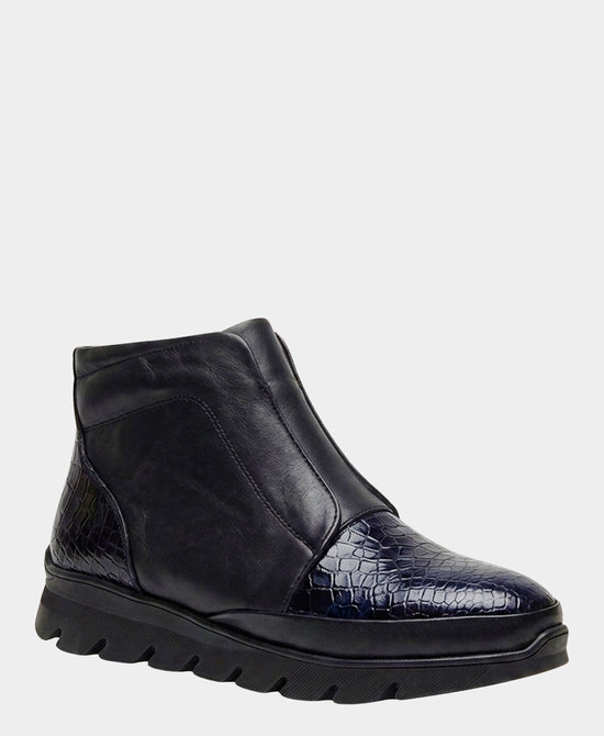 
Leather Mixed Media Textured Bootie in NAVY view 1