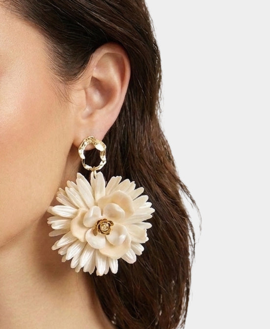
Raffia Flower Drop Earrings in BEIGE view 1