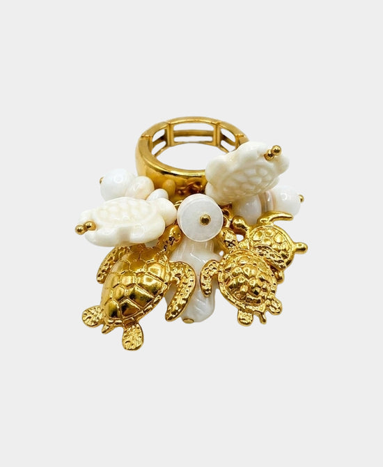 
Turtle Charm Elastic Ring in BEIGE/GOLD view 2