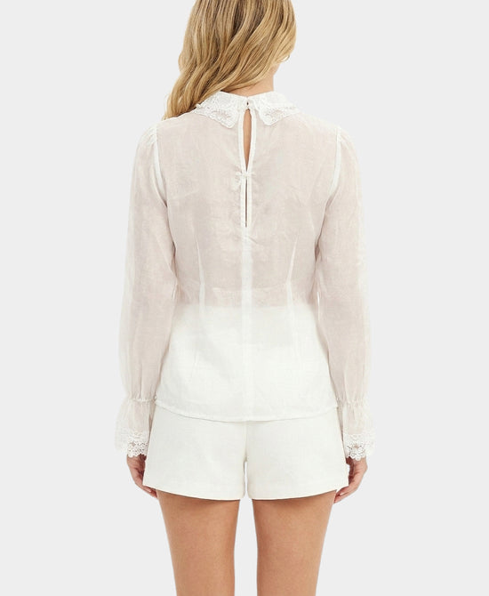
Embroidered Blouse w/ Pearls in WHITE view 2