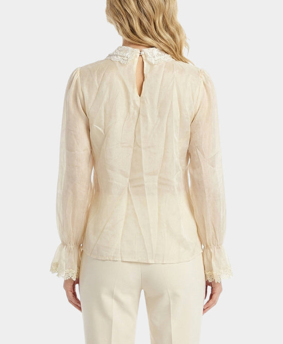 
Embroidered Blouse w/ Pearls in BEIGE view 2