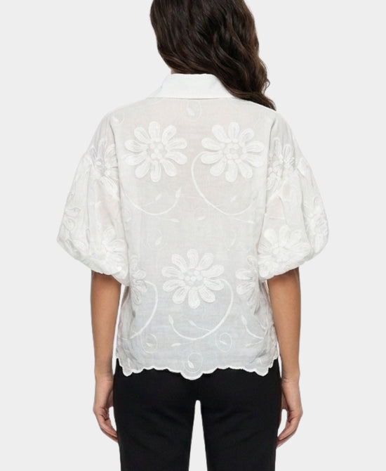 
Embroidered Top w/ Rhinestone Collar in WHITE view 2