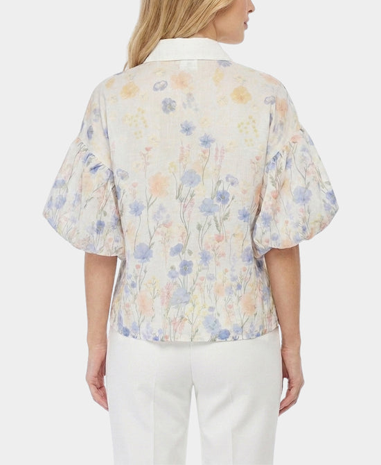 
Embroidered Top w/ Rhinestone Collar in BLUE MULTI view 2