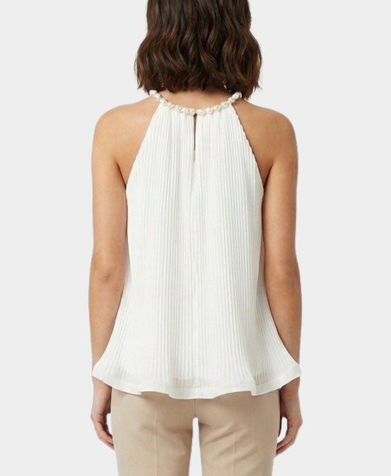 
Pleated Halter w/ Pearl Trim in WHITE view 2