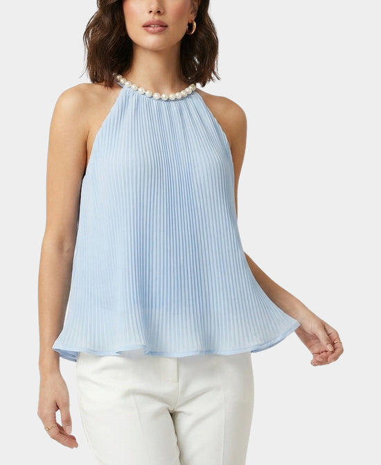 
Pleated Halter w/ Pearl Trim in BLUE view 1