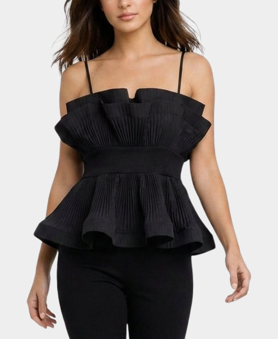 
Pleated Peplum Top in BLACK view 1