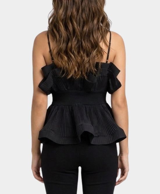 
Pleated Peplum Top in BLACK view 2