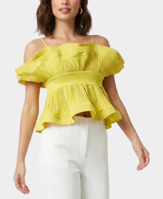 
Pleated Peplum Top in LIME view 1