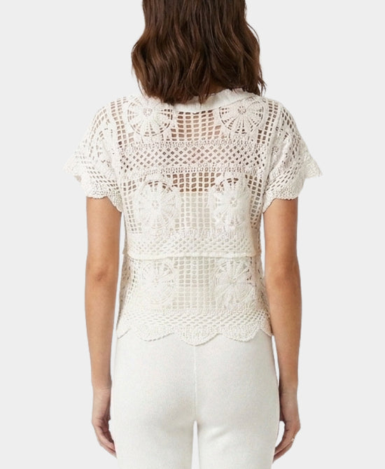 
Crochet Top w/ Sequin Trim in WHITE view 2