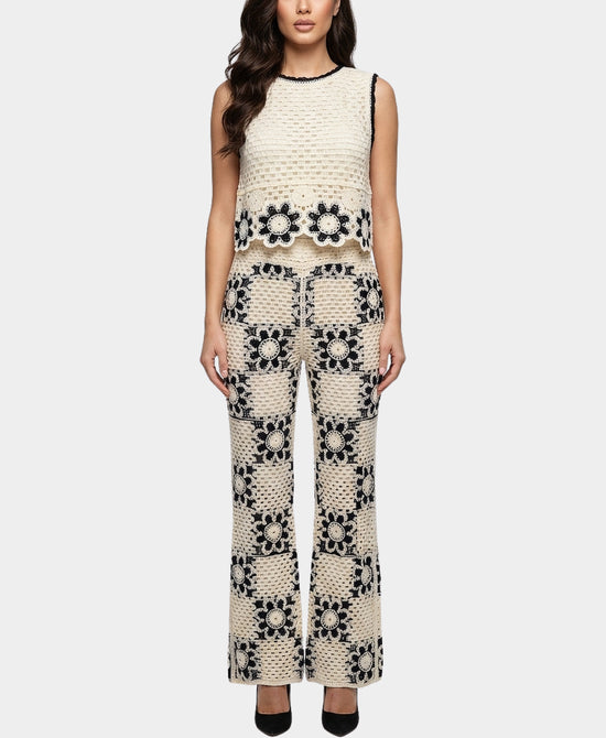 
Granny Square Crochet Top & Pants Set- 2 Pc Set in CREAM/BLACK view 1
