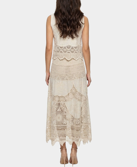
Crochet Lace Vest & Maxi Skirt Set- 2 Pc Set in BEIGE view 2