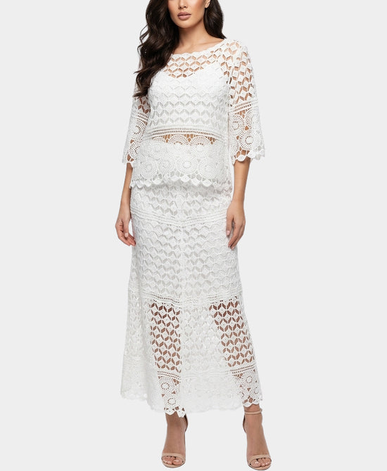 
Crochet Top & Midi Skirt Set- 2 Pc Set in WHITE view 1