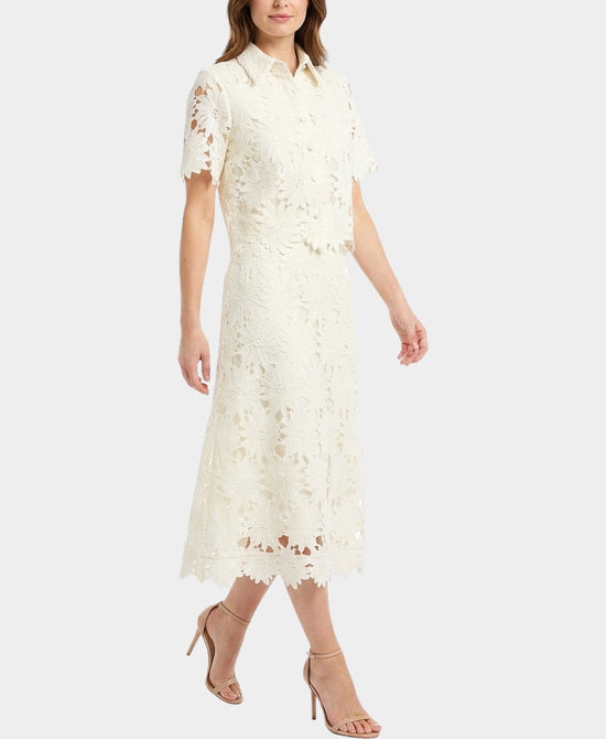 
Crochet Lace Top & Skirt - 2 Pc Set in CREAM view 1