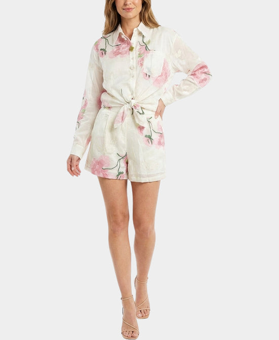 
Floral Embroidered Top & Short Set- 2 Pc Set in IVORY MULTI view 1