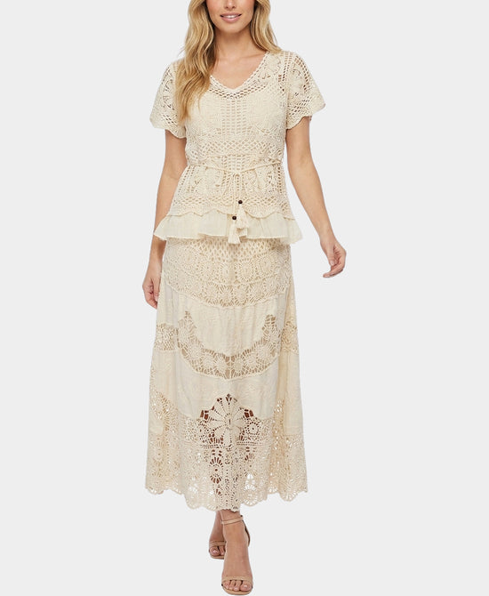 
Crochet Lace Top & Skirt Set- 2 Pc Set in BEIGE view 1