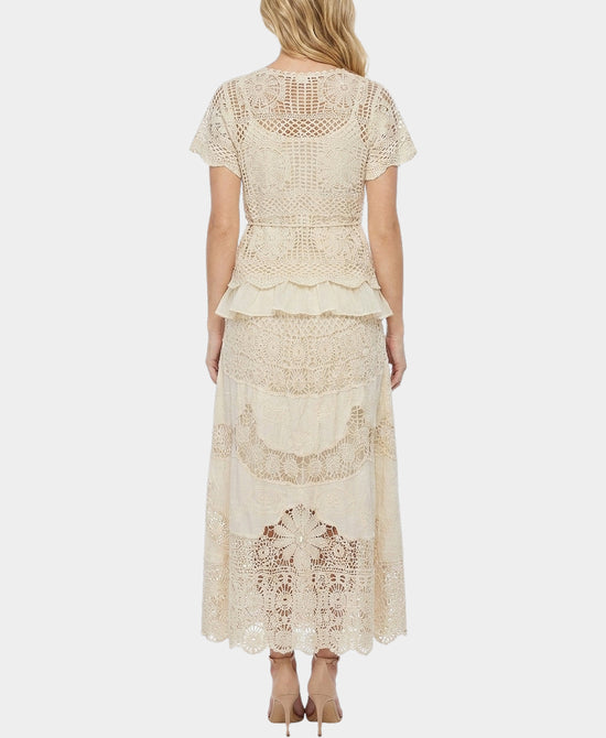 
Crochet Lace Top & Skirt Set- 2 Pc Set in BEIGE view 2